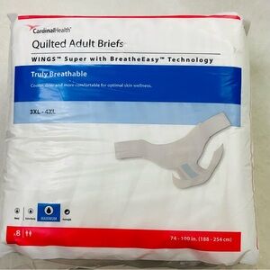 NIP 2 Packs of 8 Cardinal Health White Quilted Adult Briefs Size Unisex 3XL-4XL